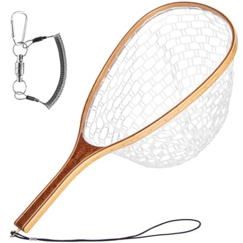 Wooden Fly Fishing Landing Net with Clear Soft Rubber Mesh product photo