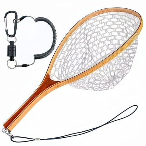 SEASPRO Rubber Fly Fishing Net, Wood Handle with Magnetic Holder product photo